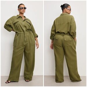 Good American Olive Utility Wide-Leg Jumpsuit